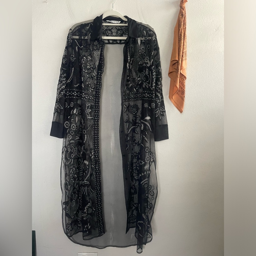 Zara see through embroidered tulle shirt